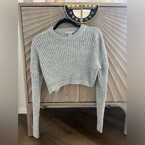 Gray Cropped Crewneck Sweater